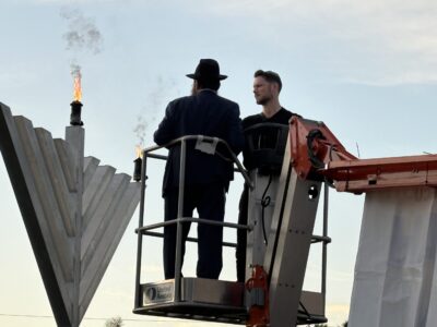 Lighting the first candle for Hanukkah